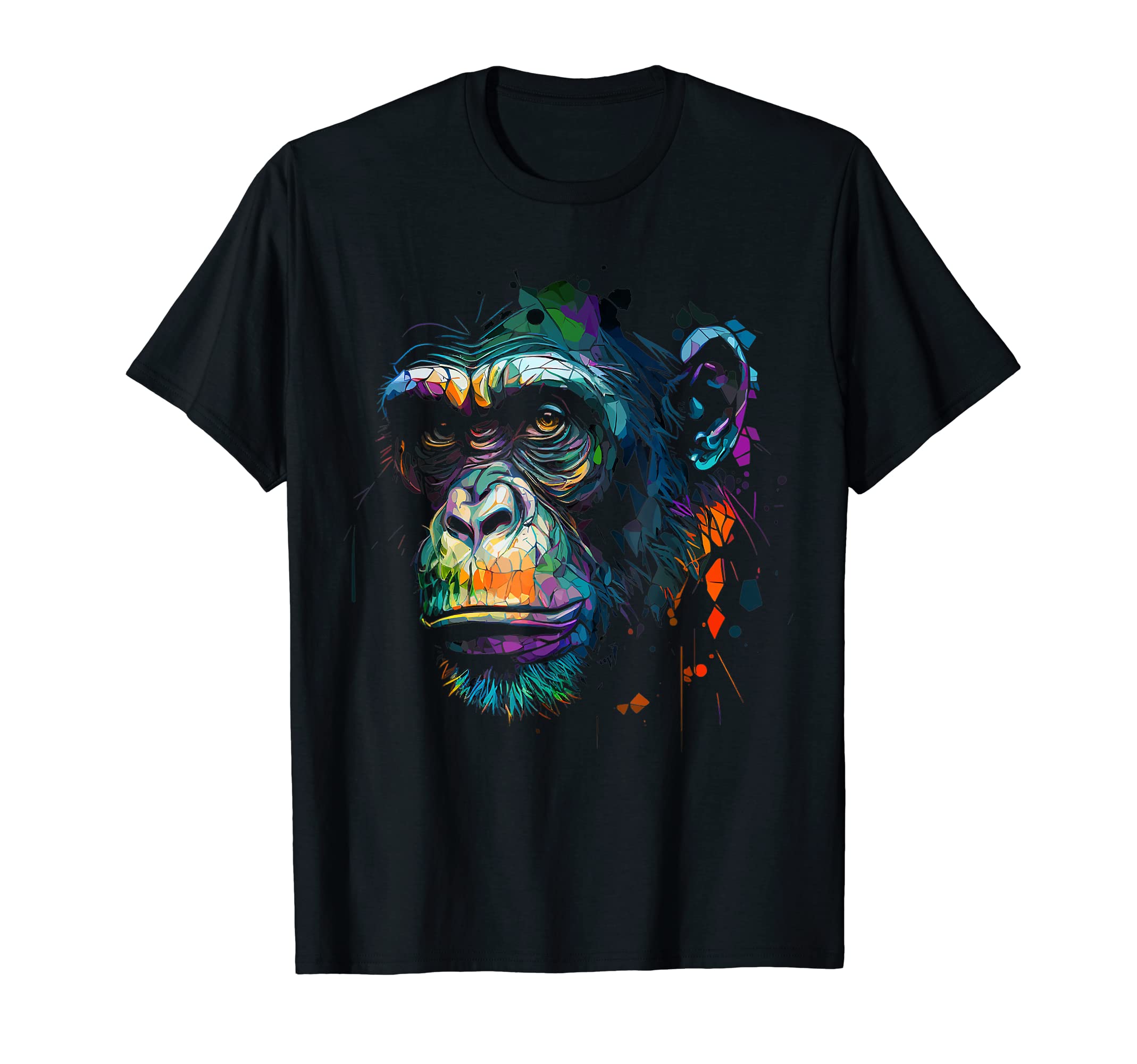 Amazon | チンパンジー 猿 顔 カラフル アート 野生の森 動物 Tシャツ